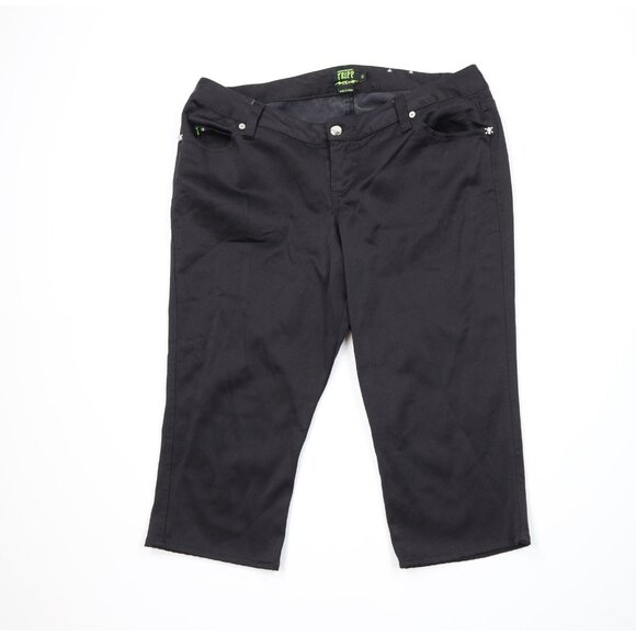 Vintage 90s Y2K Tripp NYC Womens 12 Faded Skull Stretch Capris Jeans Pants Black - Picture 1 of 13